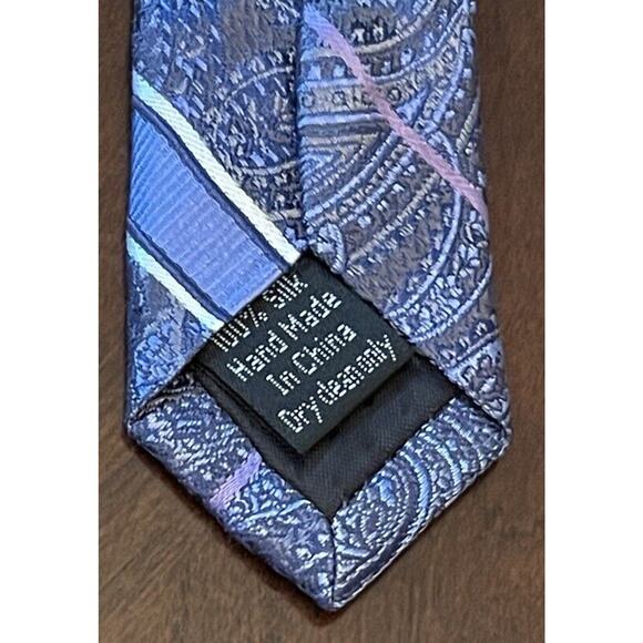 Pronto Uomo Platinum Blue Purple Hand Made 100% Silk Mens Neck Tie Made In China - Picture 7 of 9